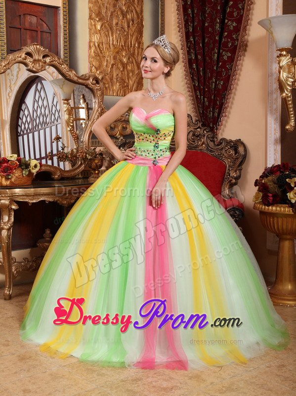 Multi-color Quinceanera Dress Rhinestones in Tulle with Lace up Back