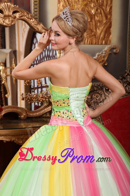 Multi-color Quinceanera Dress Rhinestones in Tulle with Lace up Back