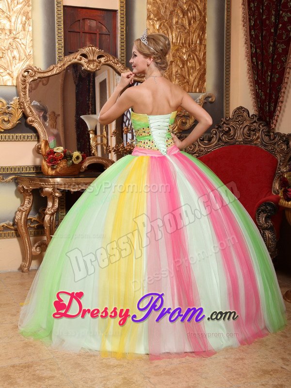 Multi-color Quinceanera Dress Rhinestones in Tulle with Lace up Back