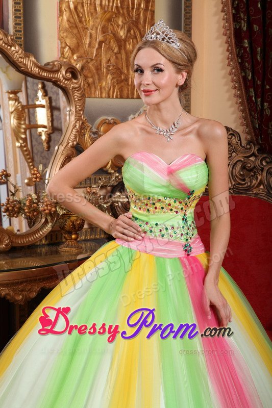 Multi-color Quinceanera Dress Rhinestones in Tulle with Lace up Back