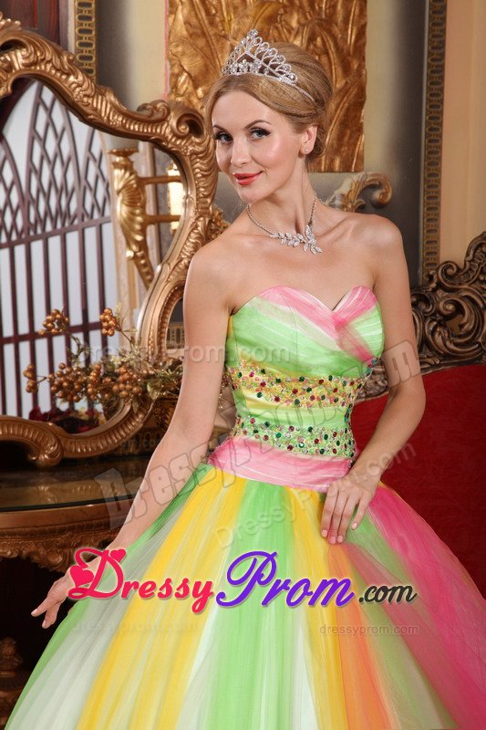 Multi-color Quinceanera Dress Rhinestones in Tulle with Lace up Back