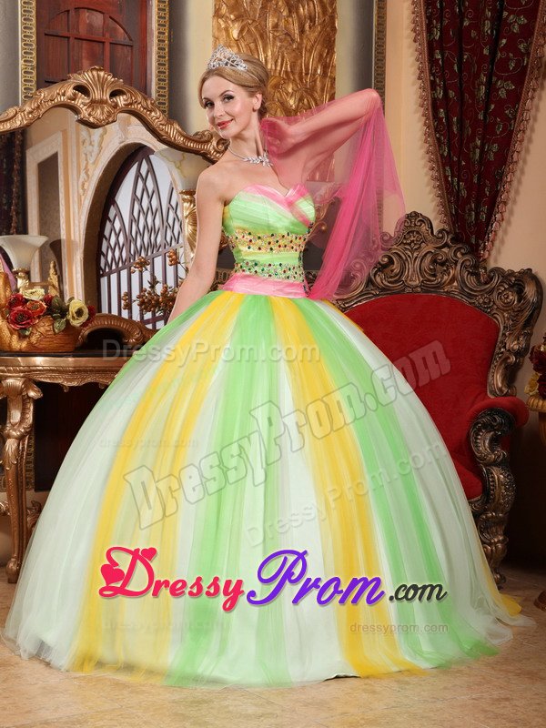 Multi-color Quinceanera Dress Rhinestones in Tulle with Lace up Back