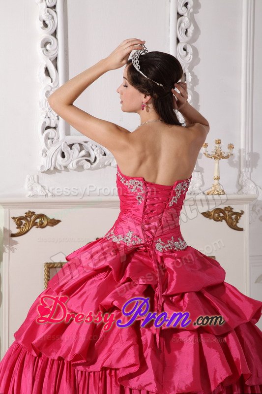 Multi-tiered Appliques and Ruches Sweet Sixteen Dresses in Hot Pink