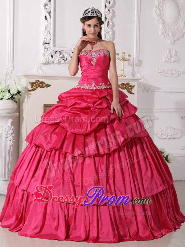 Multi-tiered Appliques and Ruches Sweet Sixteen Dresses in Hot Pink