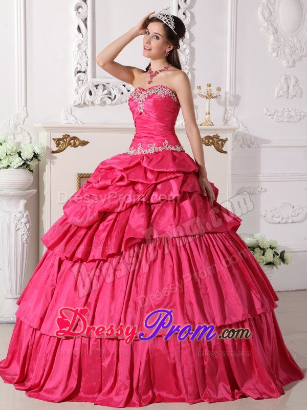 Multi-tiered Appliques and Ruches Sweet Sixteen Dresses in Hot Pink