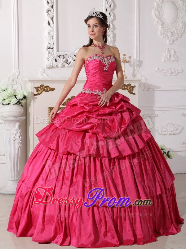 Multi-tiered Appliques and Ruches Sweet Sixteen Dresses in Hot Pink