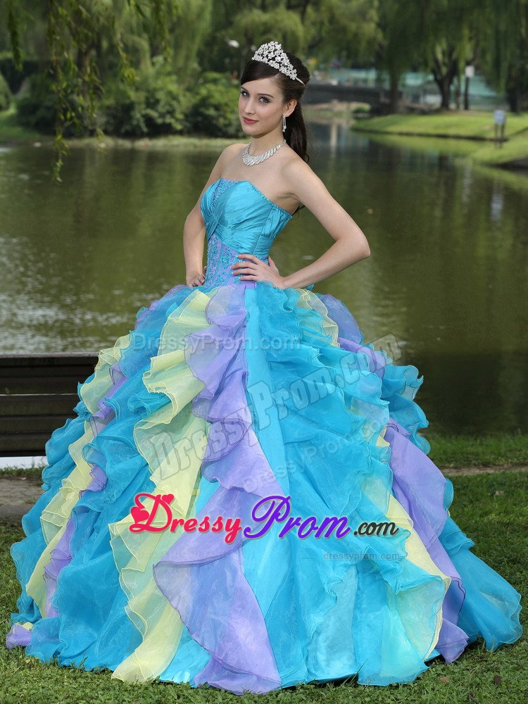 Sophiscated Strapless Ruffled Sweet 15 Dresses Ruches and Appliques