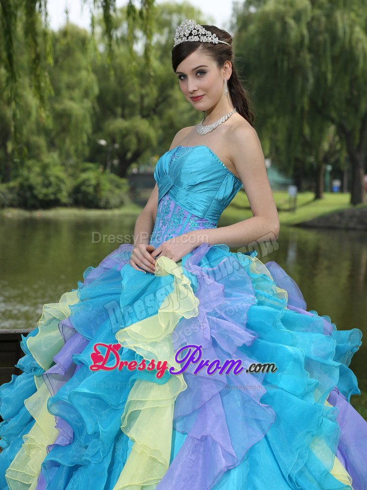 Sophiscated Strapless Ruffled Sweet 15 Dresses Ruches and Appliques