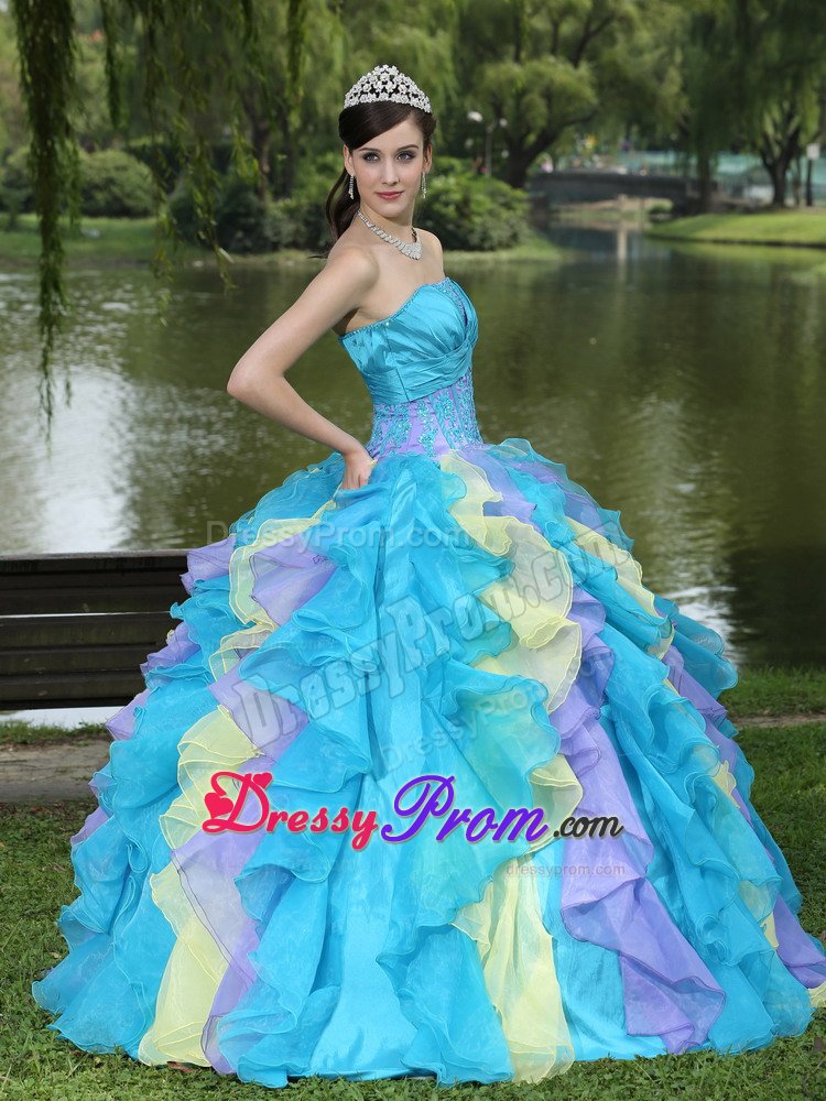 Sophiscated Strapless Ruffled Sweet 15 Dresses Ruches and Appliques