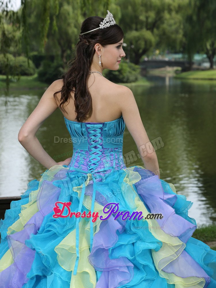 Sophiscated Strapless Ruffled Sweet 15 Dresses Ruches and Appliques