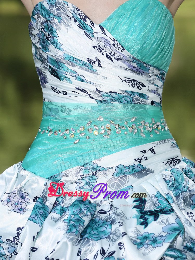 Latest Print Dress for Quinceanera Sweetheart with Ruffles Sweep Train