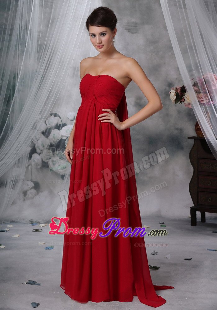 Polished Strapless Ruched Prom Pageant Dress Watteau Train in Colombo