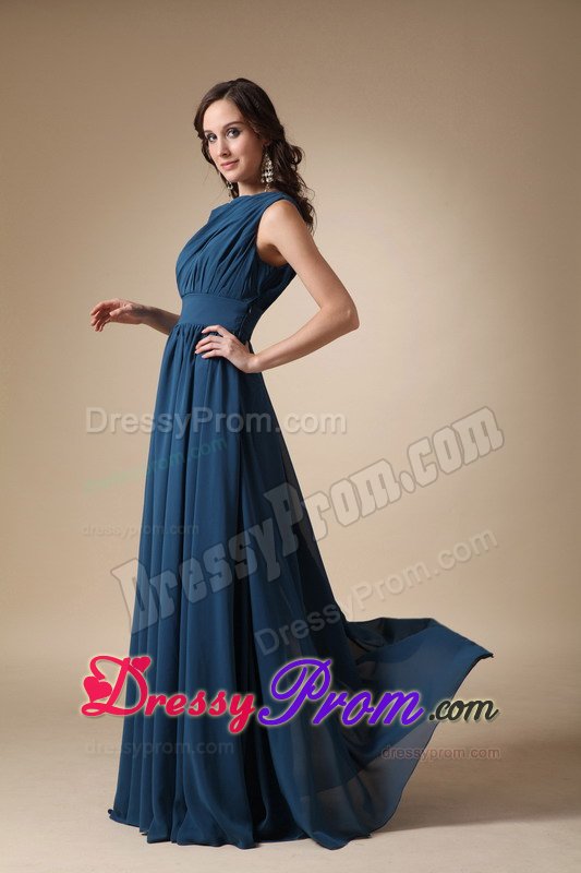 Luxurious Chiffon Asymmetrical Prom Evening Dress Ruches Floor-length