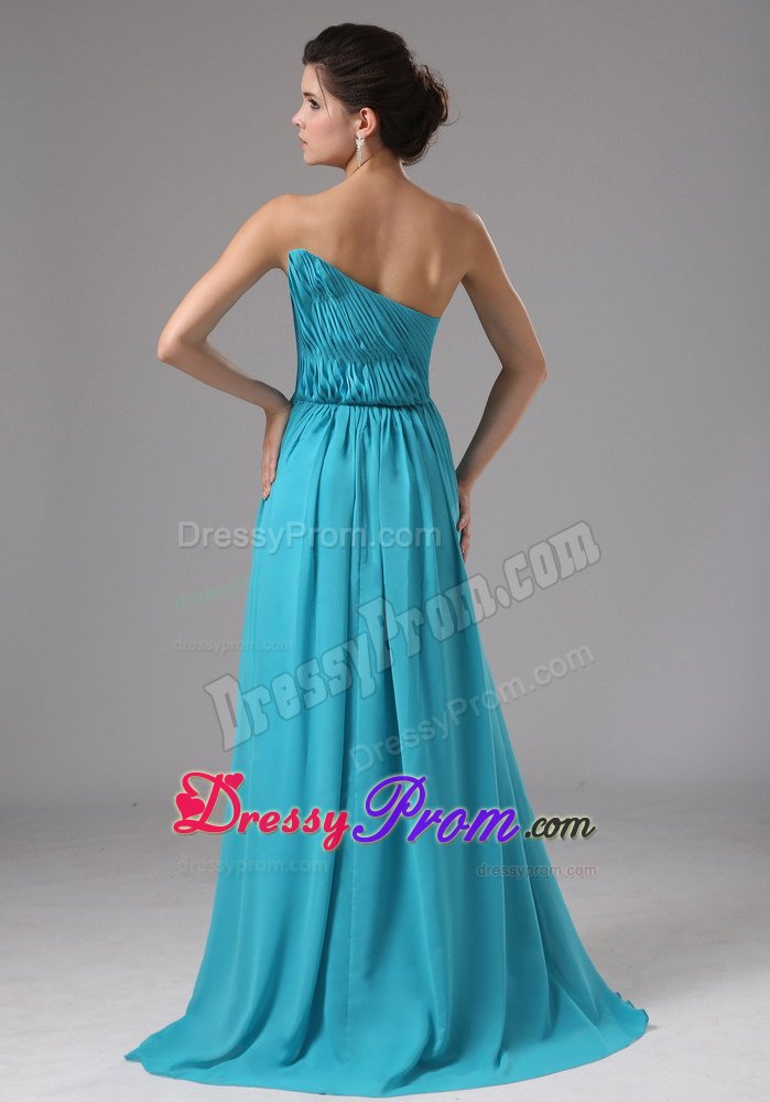 Graceful Ruched One Shoulder Prom Evening Dresses High Slit Sweep Train