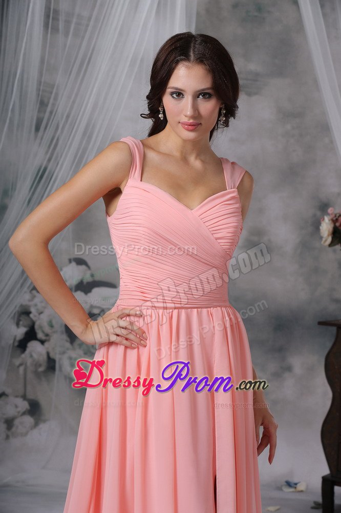 Romantic Brush Train Prom Homecoming Dress Ruches with Slit on the Side