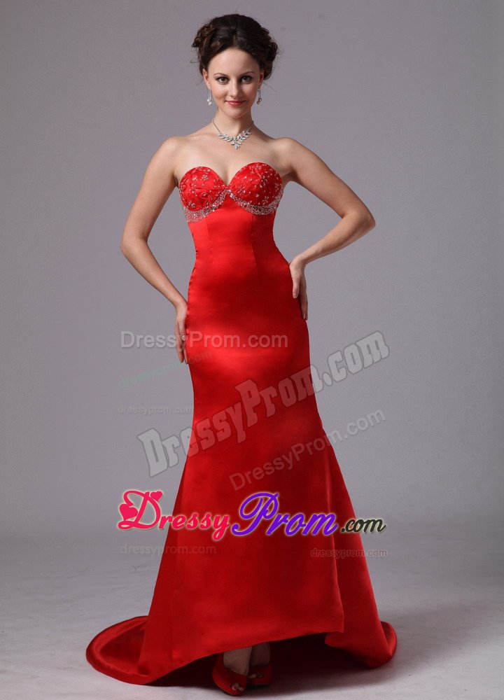 Strapless Prom Dresses Beaded Sweetheart Court Train with Lace up Back