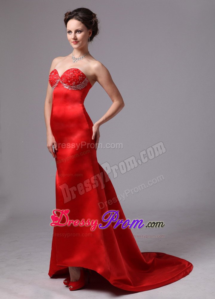 Strapless Prom Dresses Beaded Sweetheart Court Train with Lace up Back