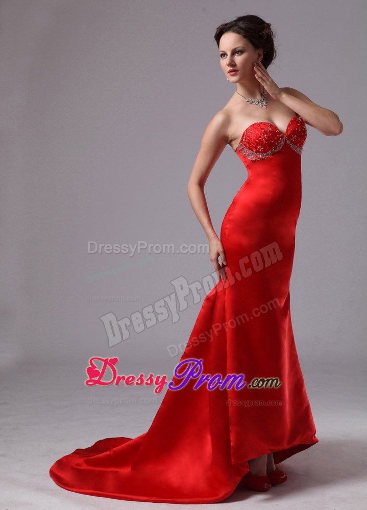 Strapless Prom Dresses Beaded Sweetheart Court Train with Lace up Back