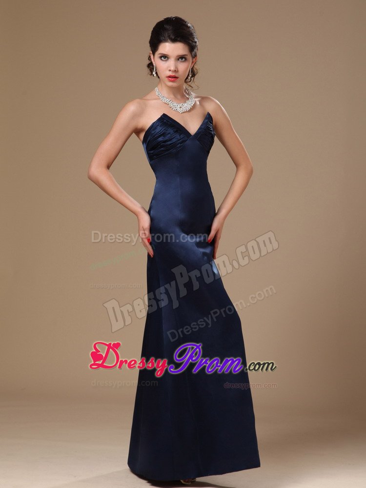 Simple Strapless Navy Blue Prom Evening Dresses Floor-length in Fashion