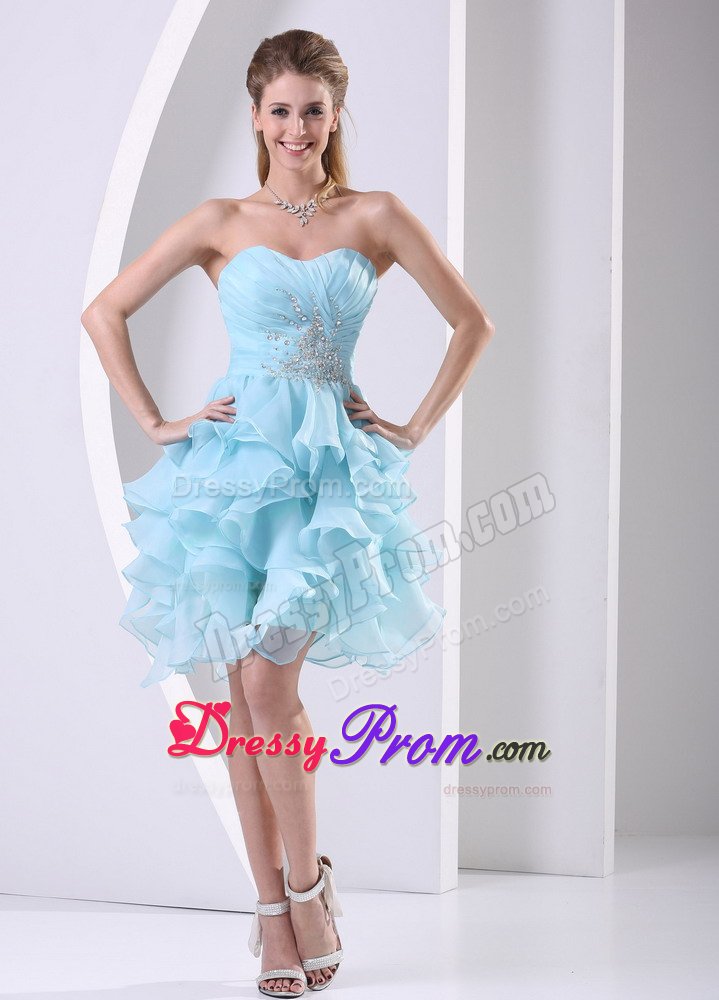 Ruched and Beaded Bodice Prom Celebrity Dress with Multi-layered Ruffles