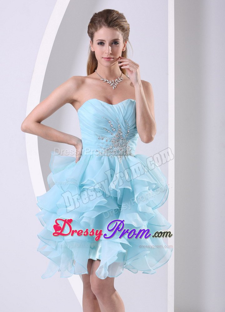 Ruched and Beaded Bodice Prom Celebrity Dress with Multi-layered Ruffles