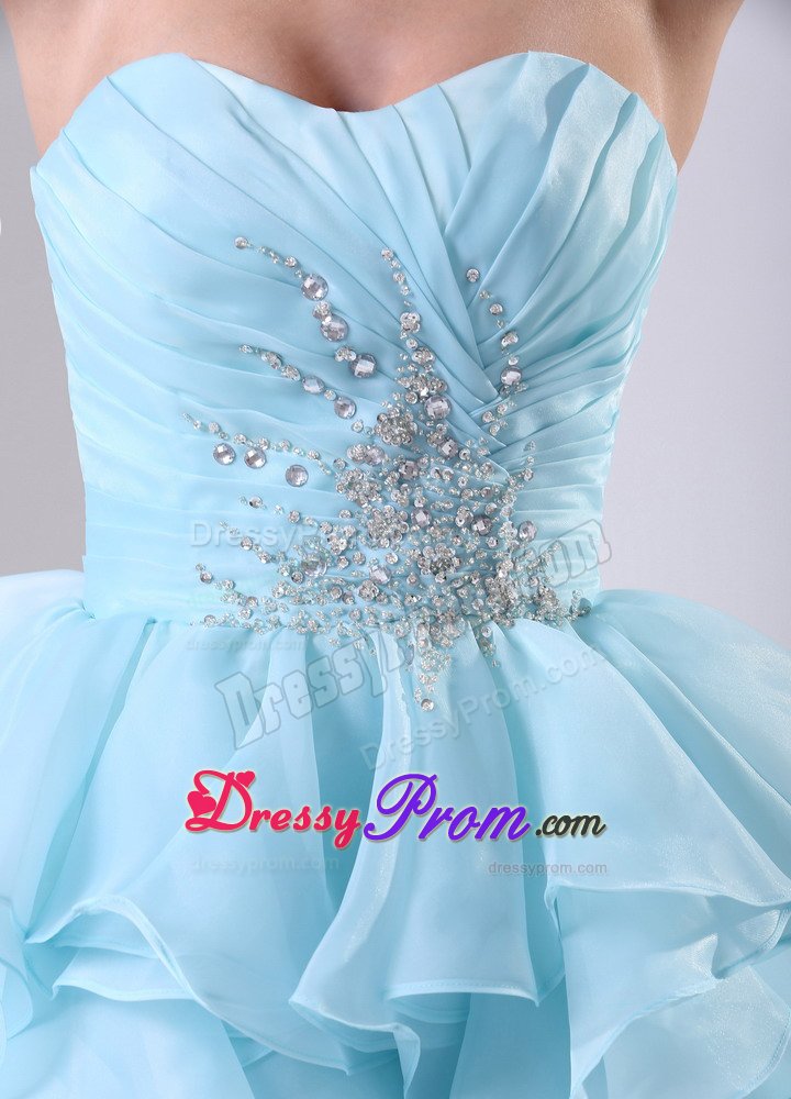 Ruched and Beaded Bodice Prom Celebrity Dress with Multi-layered Ruffles