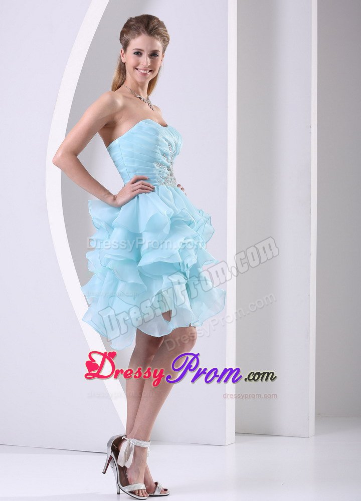 Ruched and Beaded Bodice Prom Celebrity Dress with Multi-layered Ruffles