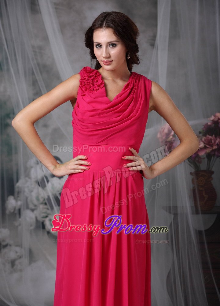 Floor-length Chiffon Prom Celebrity Dress Sleeveless Hand Made Flowers