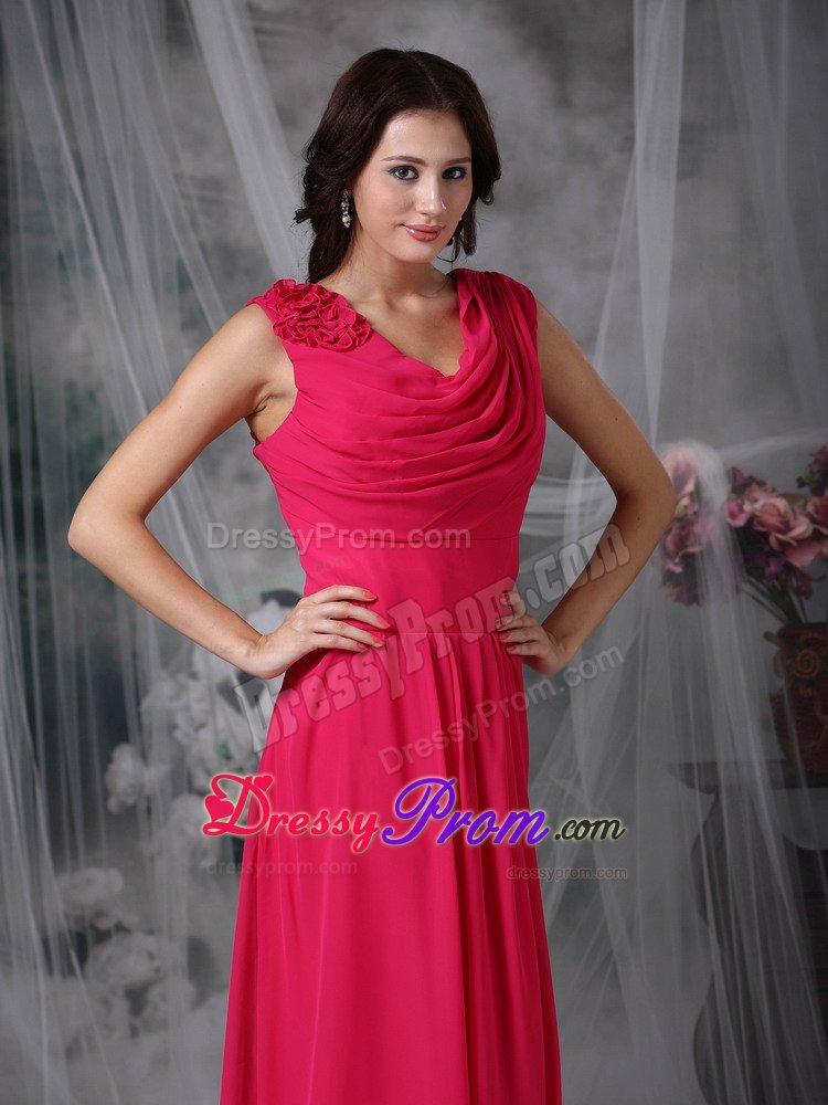 Floor-length Chiffon Prom Celebrity Dress Sleeveless Hand Made Flowers