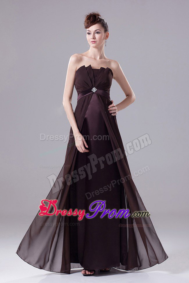 Dazzling Zipper up Brown Chiffon Prom Gown Dress Strapless with Ruches