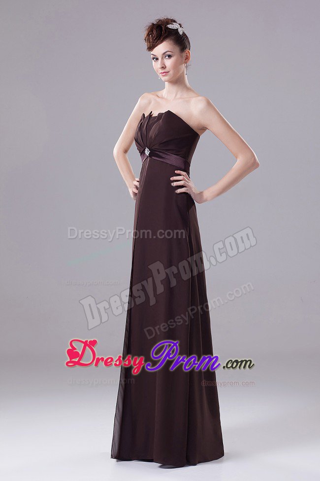 Dazzling Zipper up Brown Chiffon Prom Gown Dress Strapless with Ruches