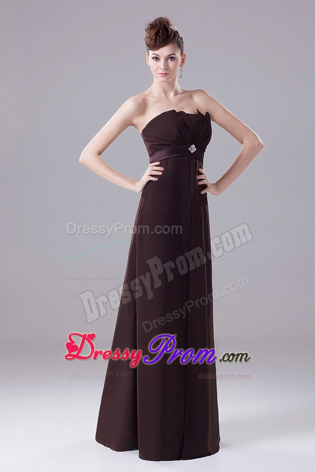 Dazzling Zipper up Brown Chiffon Prom Gown Dress Strapless with Ruches