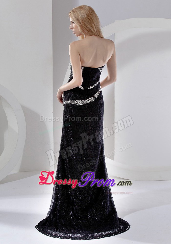 Sweetheart Beading Prom Bridesmaid Dresses Black with Slit on the Side