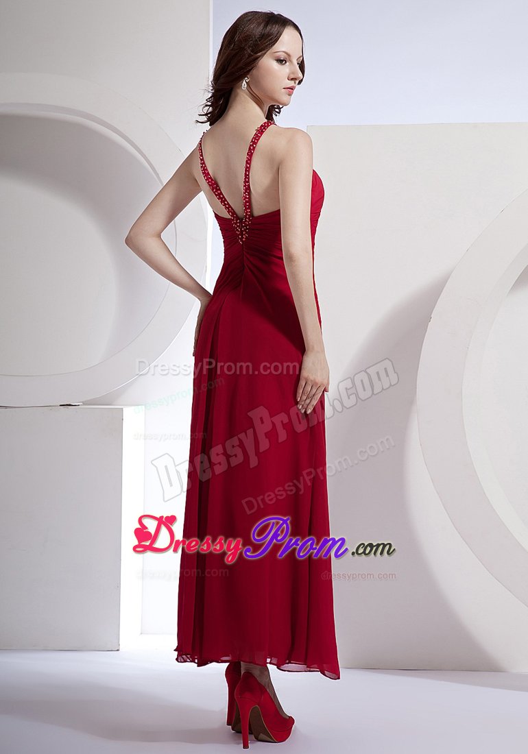 Ankle-length Prom Celebrity Dress V-neck High Slit Chiffon in Santa Maria