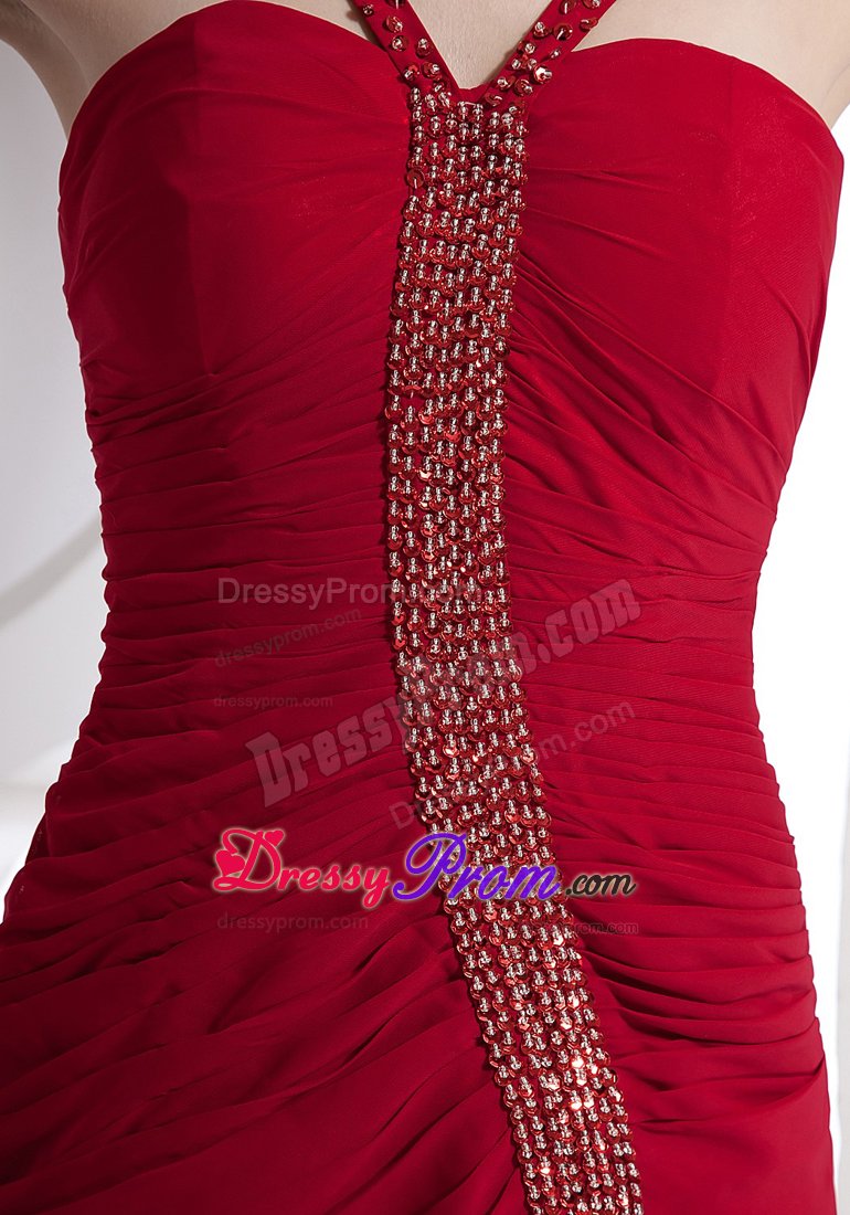 Ankle-length Prom Celebrity Dress V-neck High Slit Chiffon in Santa Maria