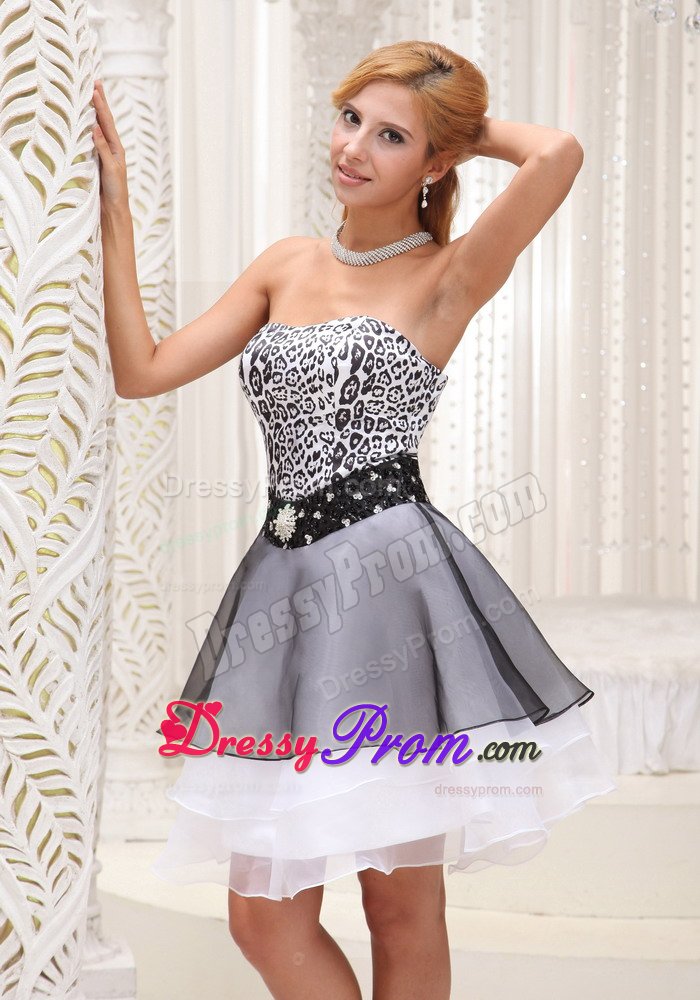 Mini-length Strapless Leopard Print Prom Gown Dress Beading in Fashion