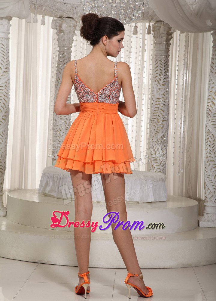 Delish Spaghetti Straps Prom Gown Dress Mini-length with Beading Bodice