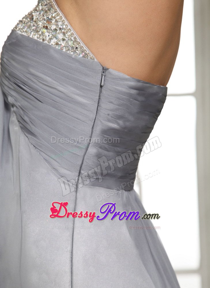 Impressive Gray Ruches Prom Bridesmaid Dress Beading with Side Zipper