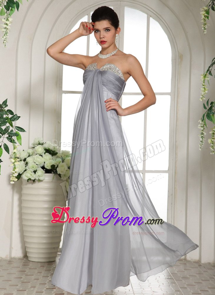Impressive Gray Ruches Prom Bridesmaid Dress Beading with Side Zipper