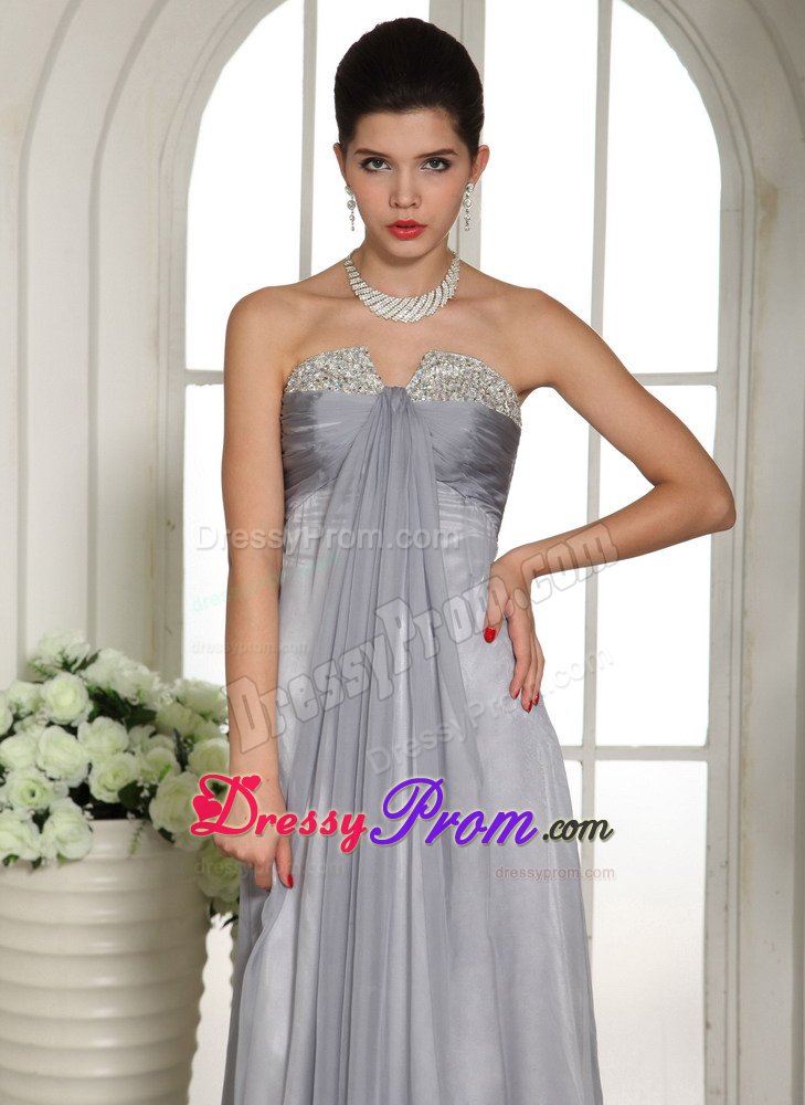 Impressive Gray Ruches Prom Bridesmaid Dress Beading with Side Zipper