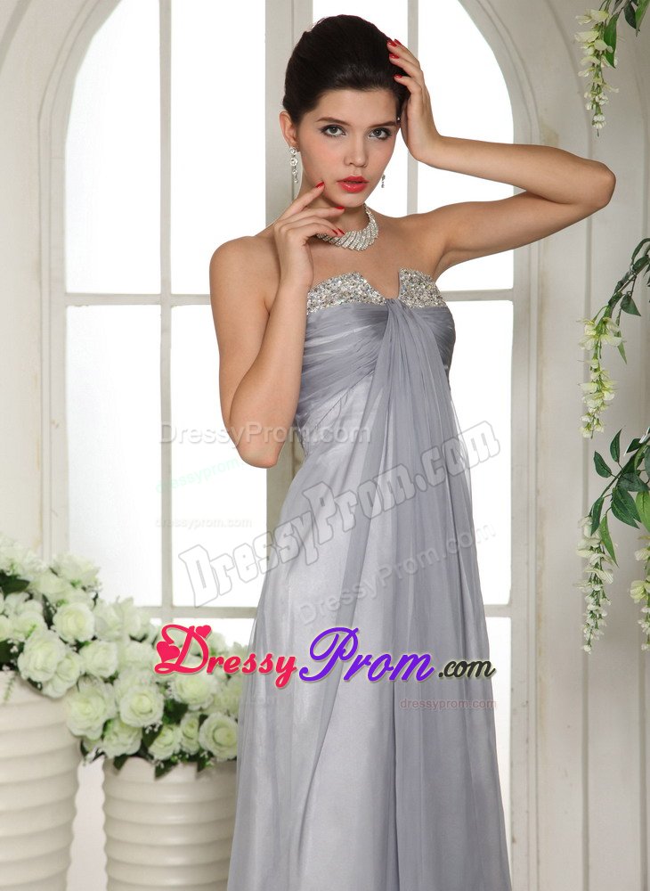 Impressive Gray Ruches Prom Bridesmaid Dress Beading with Side Zipper