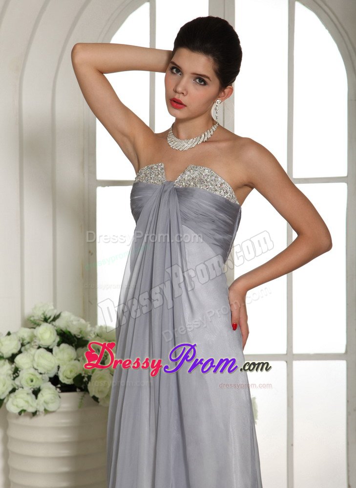 Impressive Gray Ruches Prom Bridesmaid Dress Beading with Side Zipper