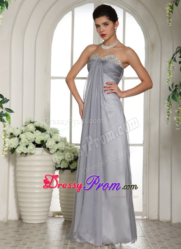 Impressive Gray Ruches Prom Bridesmaid Dress Beading with Side Zipper