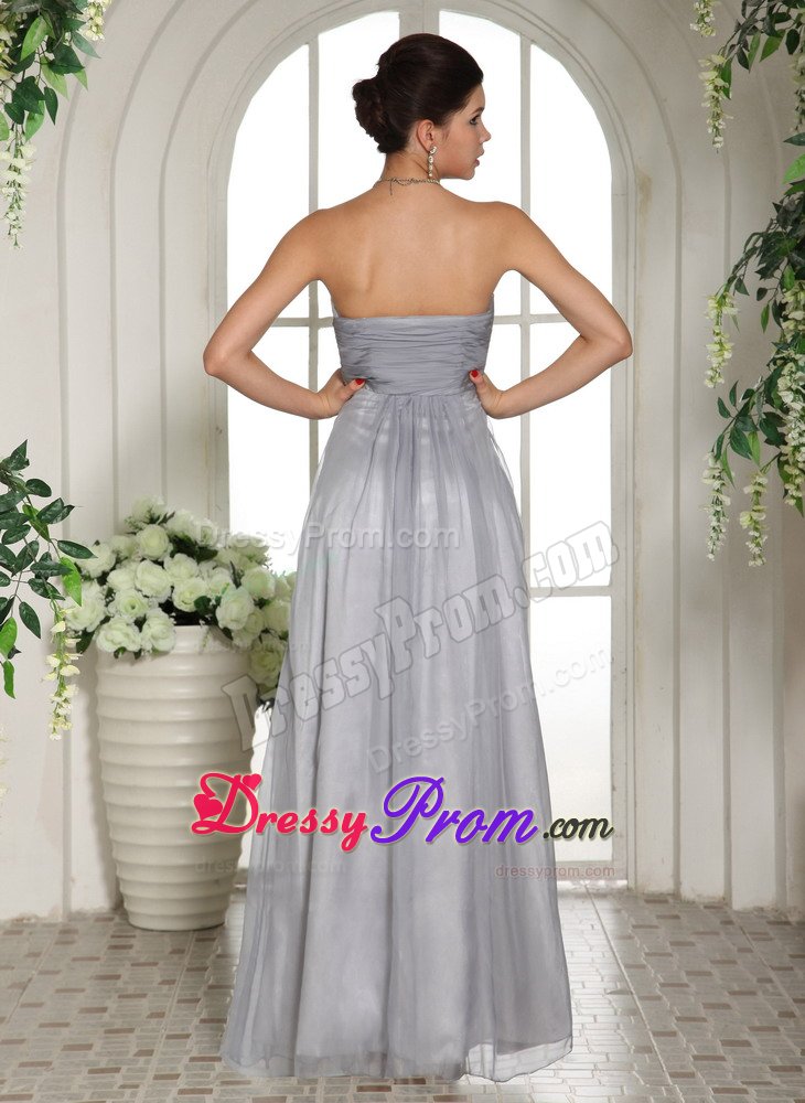 Impressive Gray Ruches Prom Bridesmaid Dress Beading with Side Zipper