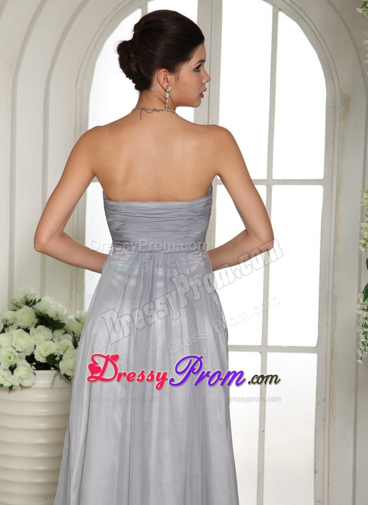 Impressive Gray Ruches Prom Bridesmaid Dress Beading with Side Zipper