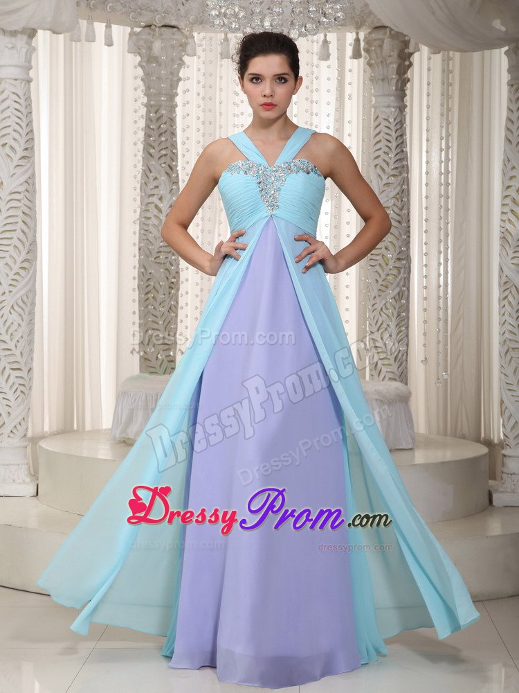 V-neck Beaded and Ruched Prom Dress for Ladies Floor-length in Barueri