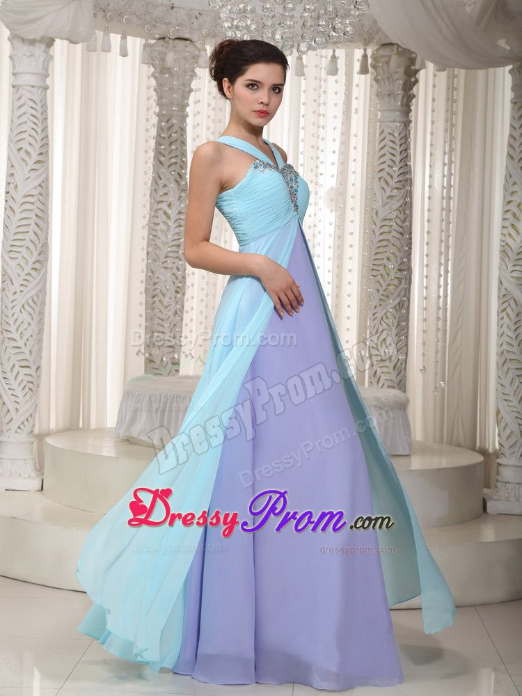 V-neck Beaded and Ruched Prom Dress for Ladies Floor-length in Barueri