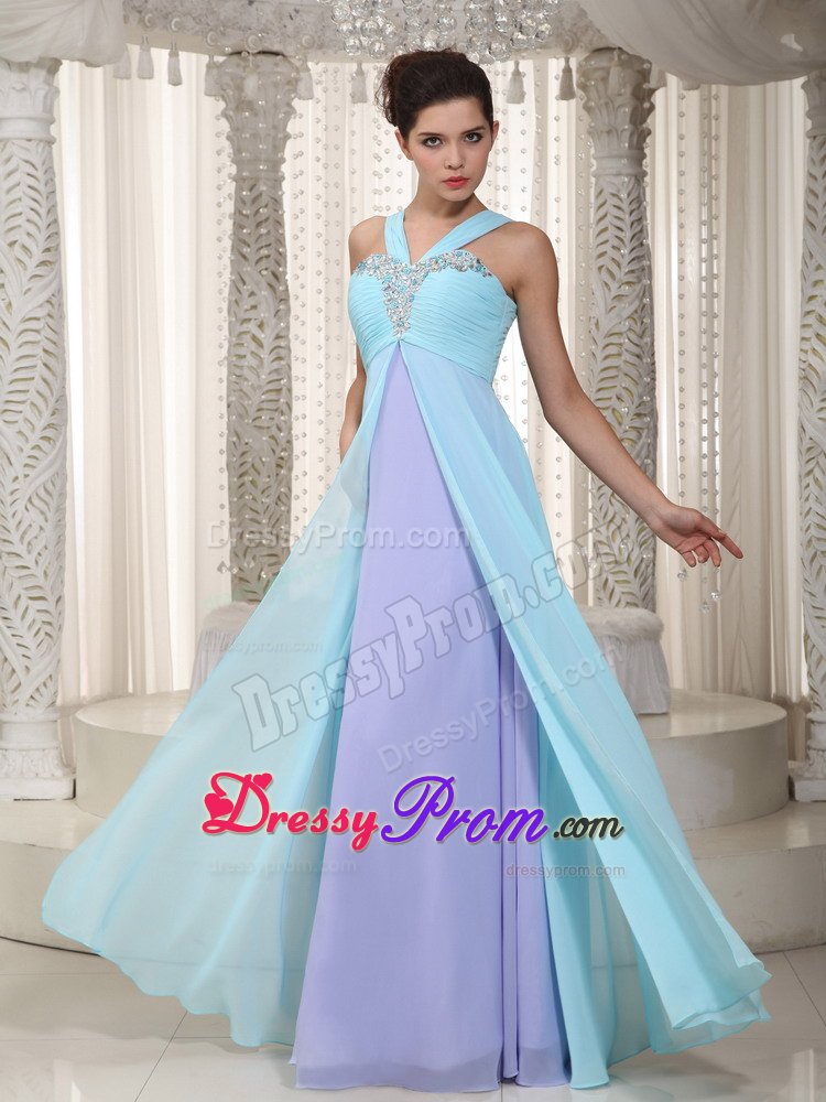 V-neck Beaded and Ruched Prom Dress for Ladies Floor-length in Barueri