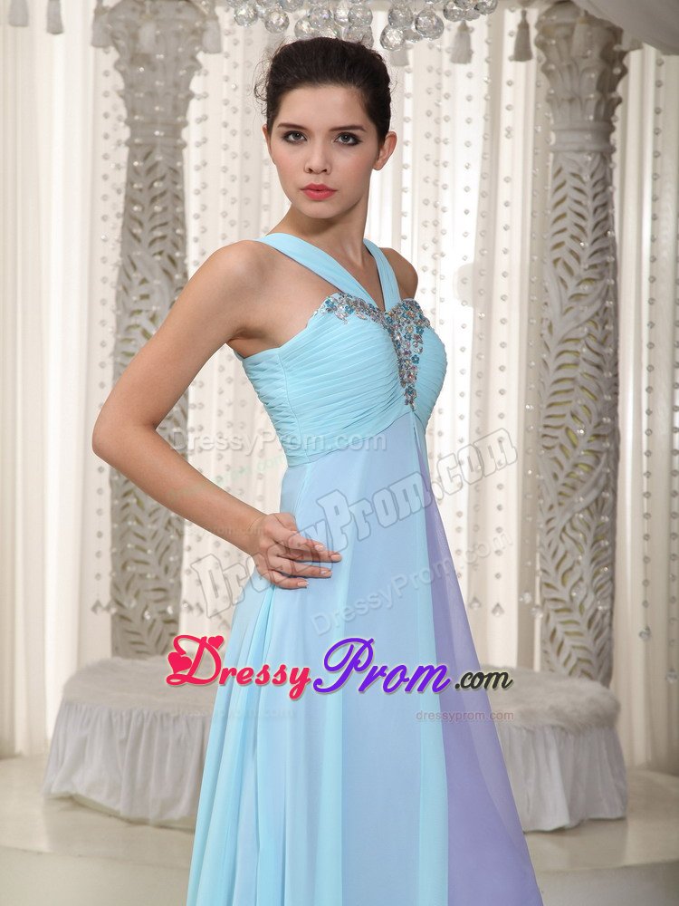 V-neck Beaded and Ruched Prom Dress for Ladies Floor-length in Barueri