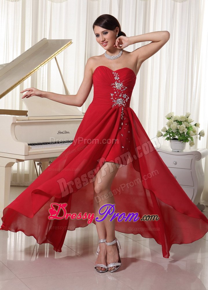 Chiffon Beaded Prom Evening Dresses Ruches Asymmetrical in Santarem